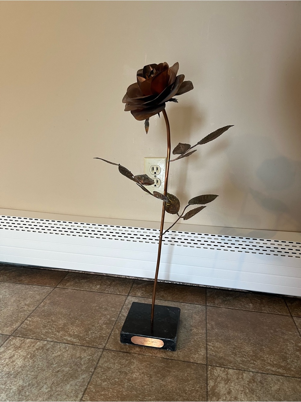 Handmade Copper Rose Sculpture on Granite Base